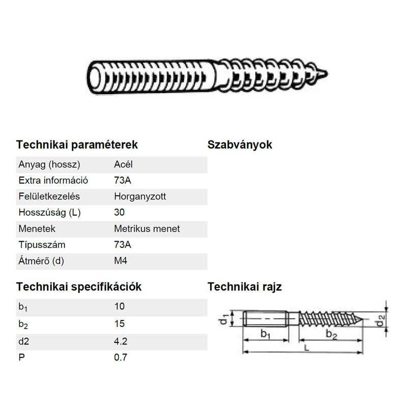 FA-FÉMMENETES CSAVAR M04*030 DIN 978 HG. STANDARD IMPORT SPECIÁLIS KÖTŐELEMEK