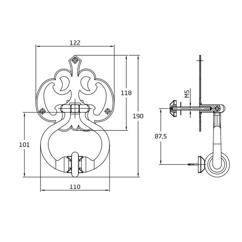 AMIG 1/6122 KOPOGTATÓ 110mm*100mm FEKETE KOVÁCSOLT VAS JELLEGŰ AJTÓVASALAT AMIG 1/6122 KOPOGTATÓ 110mm*100mm FEKETE KOVÁCSOLT VAS JELLEGŰ AJTÓVASALAT