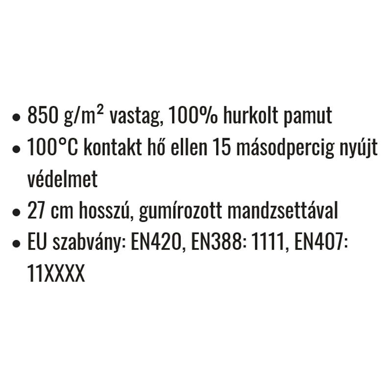 VÉDŐKESZTYŰ PAMUT VASTAG 10 HŐÁLLÓ(100C°), HURKOLT, GUMIS COVERGUARD 4700