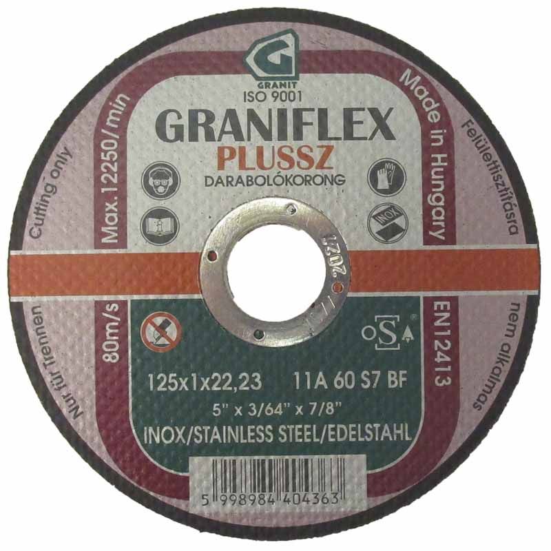 VÁGÓKORONG INOXHOZ D125*1.0Q 22LYUK 11A 60 S7 BF LAPOS GRANIFLEX VÁGÓKORONG INOXHOZ D125*1.0Q 22LYUK 11A 60 S7 BF LAPOS GRANIFLEX
