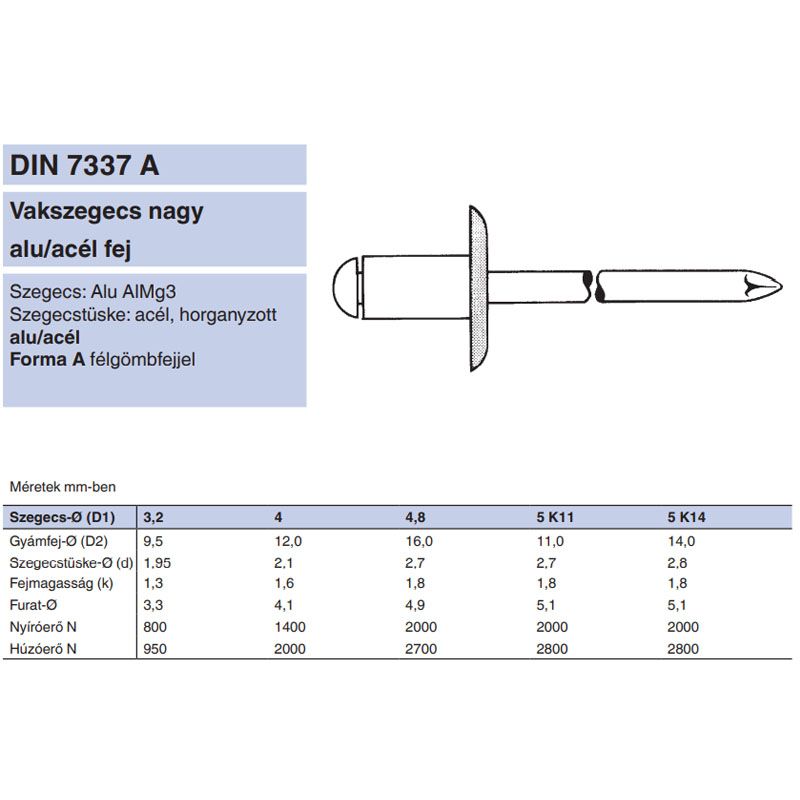 HÚZÓSZEGECS NYITOTT 3.9*12 DIN 7337A FGF NAGYFEJ ALU-ACÉL DSU ASL POPSZEGECS-HÚZÓSZEGECS