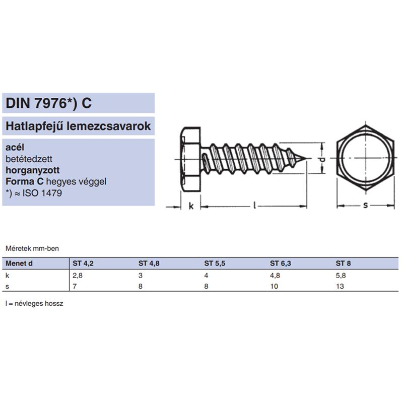 LEMEZCSAVAR HLF 8.0*32 DIN 7976 HG. 