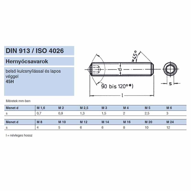 HERNYÓCSAVAR BK M6*25 DIN 913-45H NAT. LAPOS IMPORT METRIKUS CSAVAROK