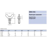 SZÁRNYAS CSAVAR M6*20 DIN 316 HG. IMPORT SPECIÁLIS KÖTŐELEMEK